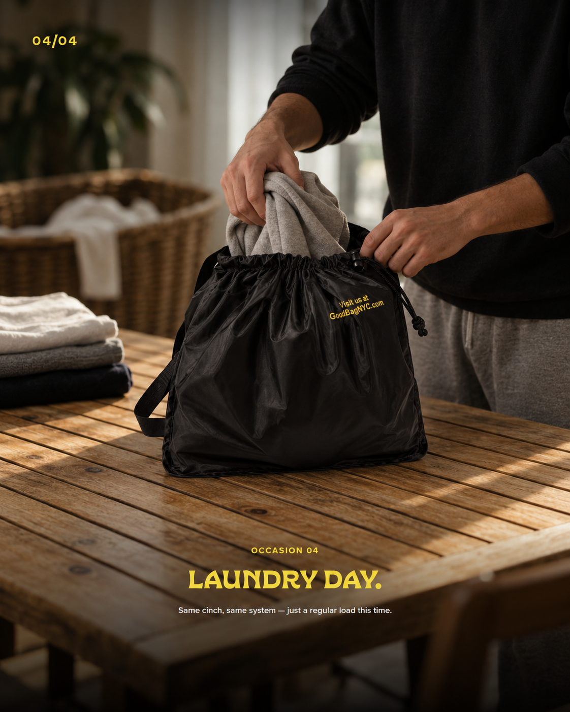 GoodBag holding clothes for laundry day