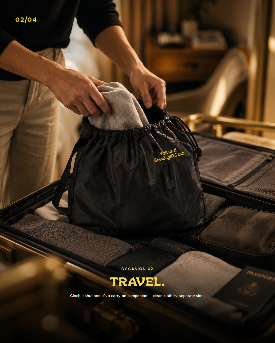 GoodBag packed in a suitcase for travel